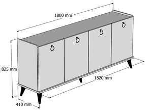 Μπουφές Lireta pakoworld μελαμίνης καρυδί-μαύρο 182x41x82.5εκ (1 τεμάχια)