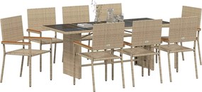 vidaXL Σέτ φαγητού για κήπο 9 pcs Μπεζ συνθετικό ρατάν