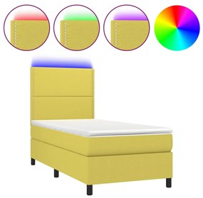 Κρεβάτι Boxspring με Στρώμα &amp; LED Πράσινο 100x200 εκ Υφασμάτινο - Πράσινο