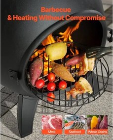 VEVOR 18 In Chiminea Outdoor Wood Burning Firepit with Grill Mesh &amp; Chimney Coat