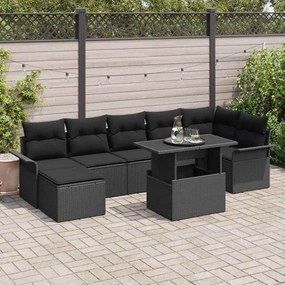 vidaXL Σετ Καναπέ Κήπου με μαξιλάρι 8 pcs Μαύρο Πολυ ράταν