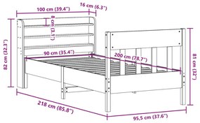 Σκελετός Κρεβ. Χωρίς Στρώμα Καφέ Κεριού 90x200 εκ Μασίφ Πεύκο - Καφέ