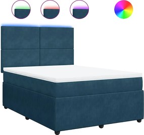 vidaXL Κρεβάτι Boxspring με Στρώμα Μπλε 160x200 εκ. Βελούδινο