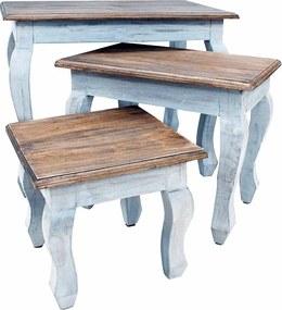 vidaXL Σετ Τραπεζάκια Ζιγκόν 3 τεμ. από Μασίφ Ξύλο Μαόνι