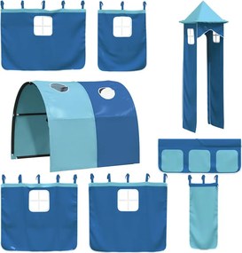 vidaXL Κουκέτα με Τσουλήθρα και Κουρτίνες Μπλε 90x190 εκ.