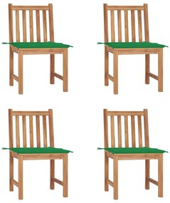 Καρέκλες Κήπου 4 Τεμαχίων από Μασίφ Ξύλο Teak με Μαξιλάρια - Πράσινο