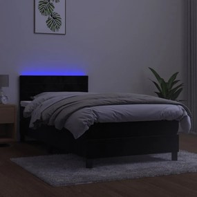 vidaXL Κρεβάτι Boxspring με Στρώμα &amp; LED Μαύρο 90x200 εκ. Βελούδινο