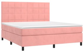 vidaXL Κρεβάτι Boxspring με Στρώμα &amp; LED Ροζ 180x200 εκ. Βελούδινο