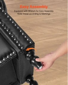 VEVOR Button-Tufted Storage Ottoman Bench Rolled Arm PU Leather Wood Legs Black