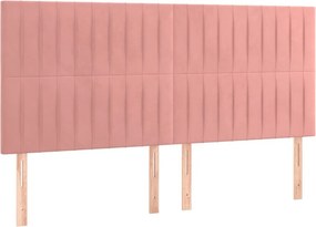 vidaXL Κρεβάτι Boxspring με Στρώμα Ροζ 200x200 εκ. Βελούδινο