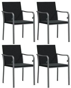 Καρέκλες Κήπου με Μαξιλάρια 4τεμ Μαύρες 56x59x84 εκ Συνθ. Ρατάν - Μαύρο