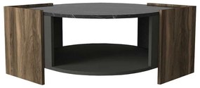 Τραπέζι σαλονιού PWF-0315 pakoworld χρώμα μαύρο μαρμάρου-καρυδί-ανθρακί 75x75x40εκ - Μελαμίνη - 071-000889