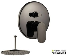 Armando Vicario SLIM Μίκτης εντοιχισμού 2 εξόδων με εκτροπέα &amp; Ανακλινόμενη κεφαλή Ø25εκ &amp; μπράτσο οροφής 20εκ Black Chrome