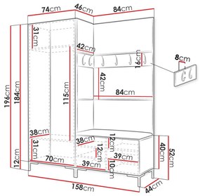 Σετ διαδρόμου Hartford F100, 196x158x44cm, 85 kg, Άσπρο, Ταπισερί, Πλαστικοποιημένη μοριοσανίδα, Τοίχου, Εντοιχισμένη | Epipla1.gr