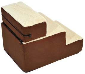 PawHut Σκαλοπάτια για Κατοικίδια Σκαλοπάτια Σκύλου Σκαλοπάτια Γάτας 3 Σκαλοπάτια για Γάτες και Σκύλους Βελούδο Μπεζ 54 x 40 x 39cm