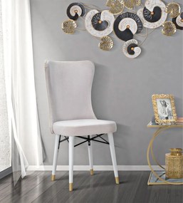 Καρέκλα 2τμχ Μπεζ MIMOZA Μπεζ, Λευκό και Χρυσό 65x40x99