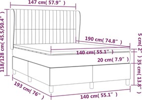 vidaXL Κρεβάτι Boxspring με Στρώμα Μπλε 140x190 εκ. Υφασμάτινο