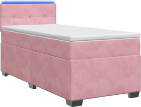 vidaXL Κρεβάτι Box Spring με Στρώμα και LED Ροζ 100 x 200 cm Βελούδο