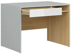 Τραπέζι γραφείου Boston BM117, Με συρτάρια, Αριθμός συρταριών: 1, 75x100x70cm, 50 kg, Δρυς, Γυαλιστερό λευκό, Ανοιχτό γκρι | Epipla1.gr