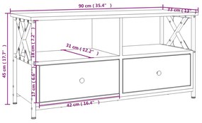 Έπιπλο Τηλεόρασης Καφέ Δρυς 90x33x45 εκ. Επεξ. Ξύλο/Σίδερο - Καφέ