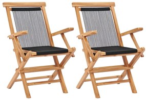 vidaXL Καρέκλες Κήπου Πτυσσόμενες 2 τεμ. Μασίφ Ξύλο Teak και Σχοινί