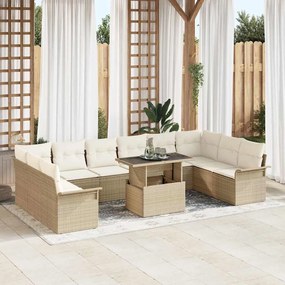 vidaXL Σετ Καναπέ Κήπου με μαξιλάρι 11 pcs Μπεζ Πολυ ράταν
