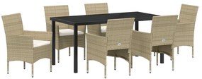 vidaXL 7 Τεμ Σετ Τραπεζαρίας Κήπου Μπεζ Πολυ Ράττανο