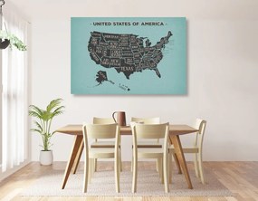 Εικόνα εκπαιδευτικό χάρτη των ΗΠΑ με μπλε φόντο - 60x40