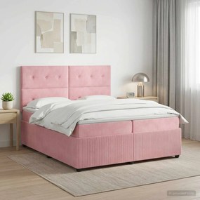 vidaXL Κρεβάτι box spring με στρώμα Ροζ 200 x 200 cm Βελούδο