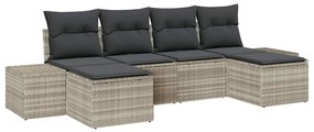 vidaXL Σετ Καναπέ Κήπου με μαξιλάρι 6 pcs Ανοιχτό γκρι Πολυ ράταν