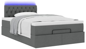vidaXL Οθωμανικό κρεβάτι με στρώμα & LEDs Σκούρο γκρι 120x190cm Ύφασμα