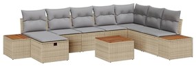 vidaXL Σετ Καναπέ Κήπου με μαξιλάρι 9 pcs Μπεζ Πολυ ράταν