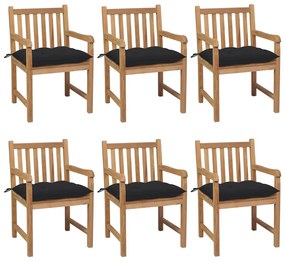 Καρέκλες Κήπου 6 τεμ. από Μασίφ Ξύλο Teak με Μαύρα Μαξιλάρια