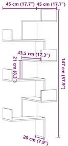 Γωνιακή Ραφιέρα Τοίχου Αρτισιανή Δρυς 45x45x147 Επεξ. Ξύλο - Καφέ