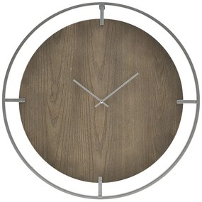 Inart Ρολόι Τοίχου Ξύλινο-Μεταλλικό Φ60x5cm Καφέ-Ασημί 3-20-333-0006