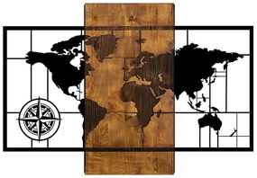 Διακοσμητικό τοίχου World Map Megapap ξύλινο - μεταλλικό χρώμα καρυδί - μαύρο 85x3x58εκ.-GP052-0060