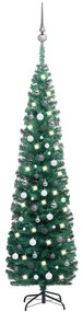 vidaXL Χριστουγεννιάτικο Δέντρο Slim με LED & Μπάλες Πράσινο 240 εκ.