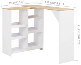 Τραπέζι Μπαρ με Κινητό Ράφι Λευκό 138 x 39 x 110 εκ. - Λευκό