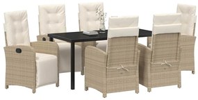 vidaXL Σέτ φαγητού για κήπο 7 pcs Μπεζ συνθετικό ρατάν