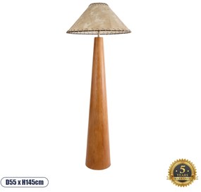02292 GloboStar®  MASPALOMAS 02292 Boho Επιδαπέδιο Φωτιστικό Μονόφωτο 1 x E27 IP20 Καφέ Ξύλο με Μπεζ Ύφασμα - Μ55 x Π55 x Υ145cm