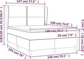 vidaXL Κρεβάτι Boxspring με Στρώμα Κρεμ 140x190 εκ. Υφασμάτινο