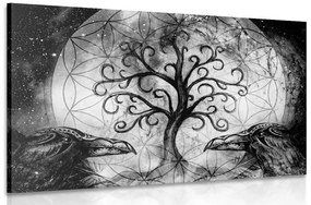 Εικόνα μαγικό δέντρο της ζωής σε ασπρόμαυρο σχέδιο - 90x60