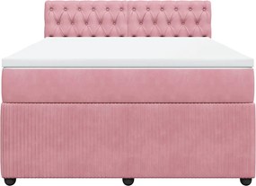 vidaXL Κρεβάτι Boxspring με Στρώμα Ροζ 140x190 εκ. Βελούδινο