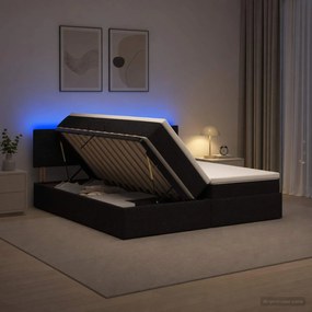 vidaXL LED Κρεβάτι αποθήκευσης με στρώμα Μαύρο 200 x 200 cm Ύφασμα