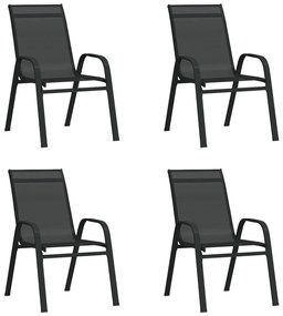 Καρέκλες Κήπου Στοιβαζόμενες 4 τεμ. Μαύρες από Ύφασμα Textilene - Μαύρο