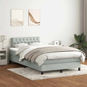 vidaXL Κρεβάτι Boxspring με Στρώμα Ανοιχτό Γκρι 120x210 εκ. Βελούδινο