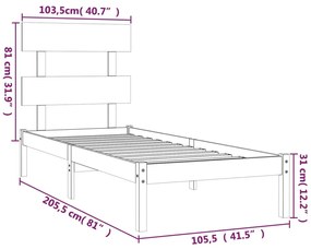 vidaXL Πλαίσιο Κρεβατιού Μαύρο 100 x 200 εκ. από Μασίφ Ξύλο