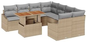 vidaXL Σέτ φαγητού για κήπο με μαξιλάρι 9 pcs Μπεζ και Γκρι