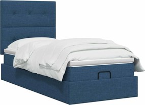 vidaXL Κρεβάτι Ottoman με Στρώμα και LED Μπλε 90 x 200 cm Ύφασμα