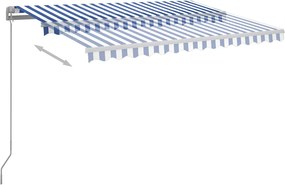 vidaXL Χειροκίνητη τέντα με ηλιακό LED 3 x 2,5 m Μπλε και Λευκή Ράβδος